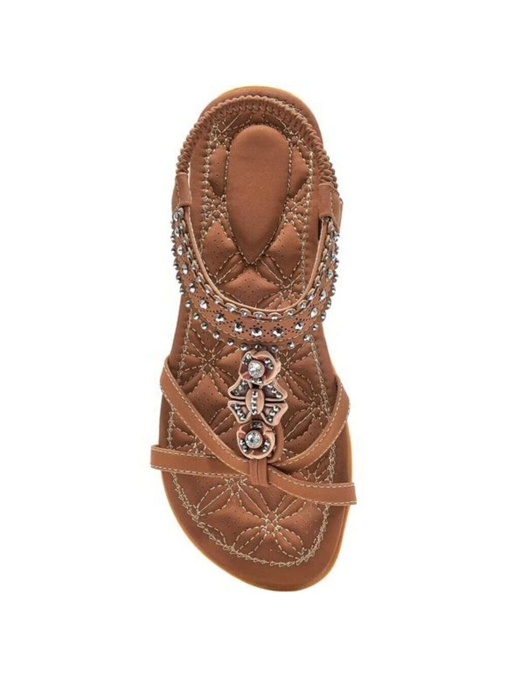 Womens Jeweled Boho Sandals Elastic Ankle Flats Non Slip Beach Walking Shoes